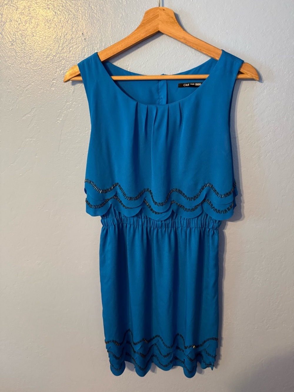 Gianni Bini Blue Sleeveless Scallop-Trim Dress